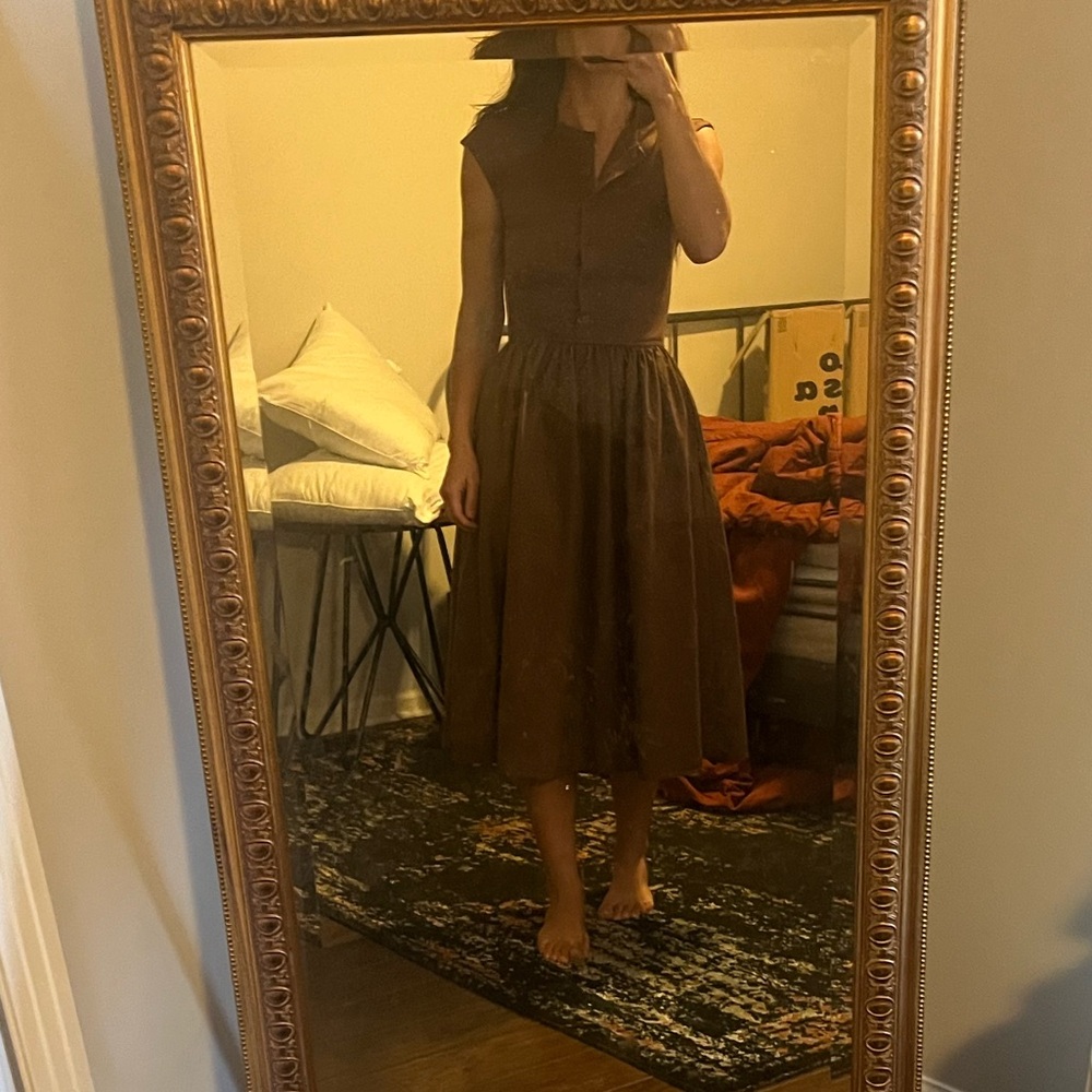 Brown Cotton Henley Midi Dress